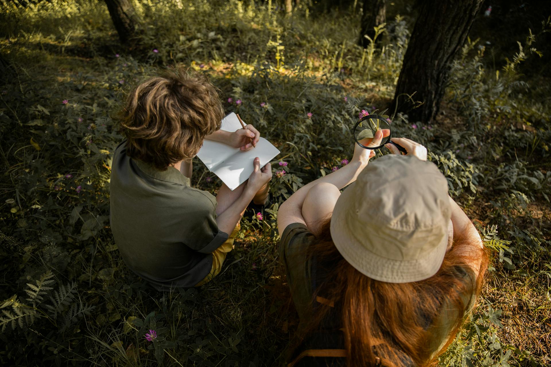 Top View of Children Zookeepers Exploring Wild Nature